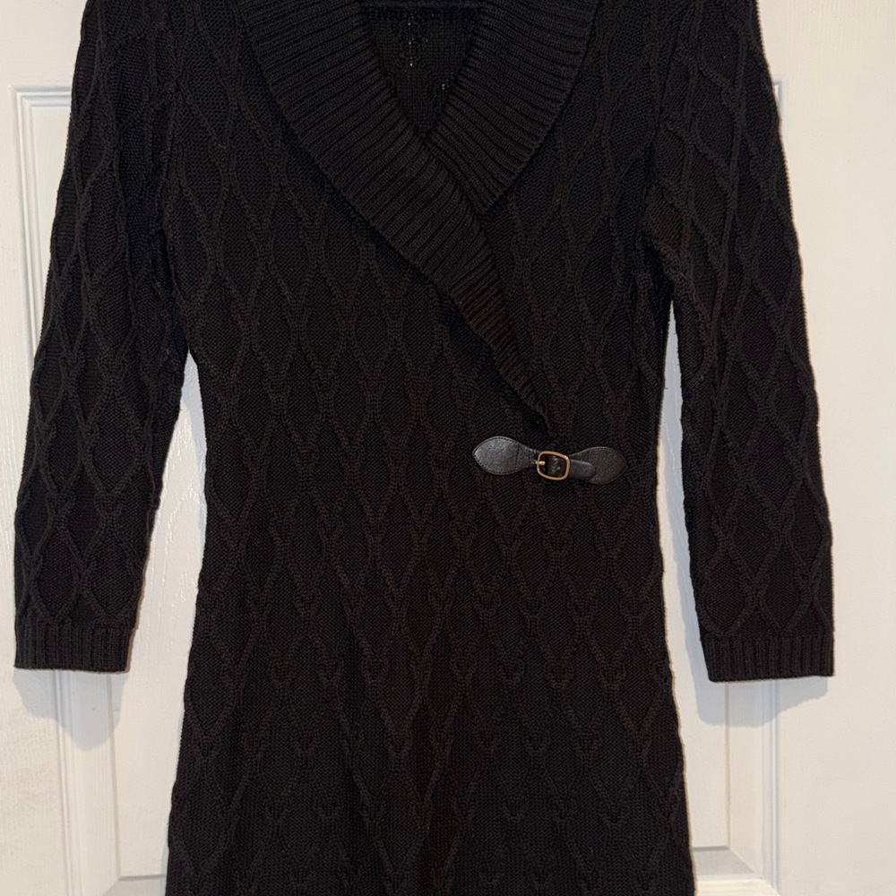 Calvin Klein Cable Knit Shawl Collar Buckle Sweater Dress M - Picture 16 of 16